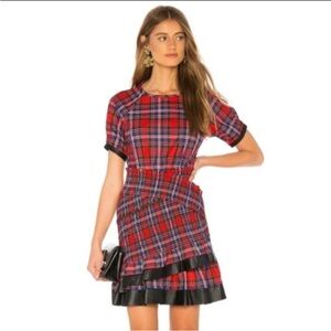 NWT Size 8. Tanya Taylor “Nicole Dress” red, black plaid mini dress w/ruffle hem